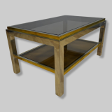 SOLD-Coffee-table-Willy-Rizzo-in-ottone-metallo-cromato-e-vetro-fume-1970s