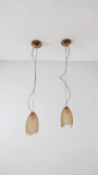 SOLD-Coppia-di-lampadari-in-vetro-soffiato-e-polvere-doro-produzione-Vistosi-Italia-anni-80