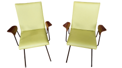 SOLD-Coppia-di-poltroncine-in-metallo-skai-e-legno-curvato-anni-50-SOLD