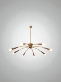 SOLD-Lampadario-a-8-luci-Sputnik-in-ottone-e-metallo-smaltato-Italia-anni-50