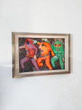 SOLD-Quadro-in-tecnica-mista-su-litografia-La-Parata-di-Enrico-Baj-Italia-anni-70